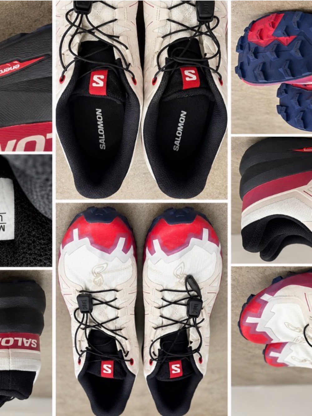 Salomon White, Red and Blue Trail Running Shoes